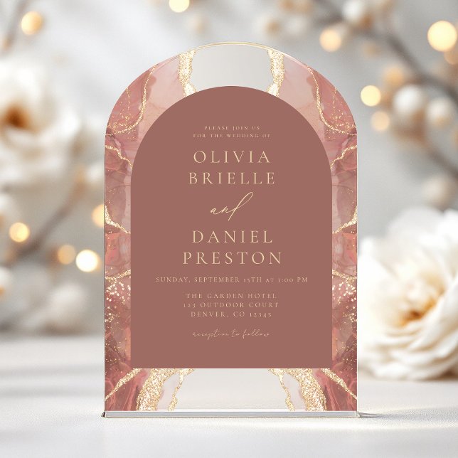 Modern Bush Pink Gold Agate Wedding Elegant Acrylic Invitations (Creator Uploaded)
