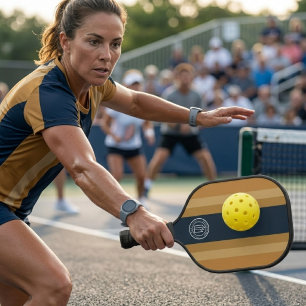 Modern Business Branding Logo Navy Striped Pickleball Paddle