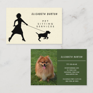 Modern business card for pet sitting service.