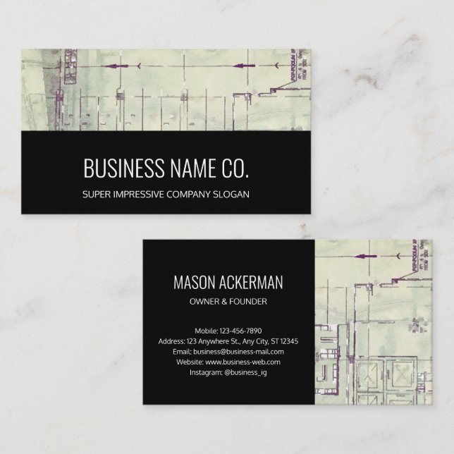 Modern Business Cards-Blueprint  Black / Rustic Card (Front/Back)