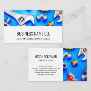 Modern Business Cards-Industrial White / Blue Business Card
