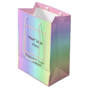 Modern Business Corporate Logo/Photo Name Rainbow Medium Gift Bag