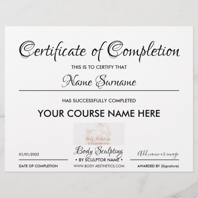 Modern business course certificate of completion (Front)