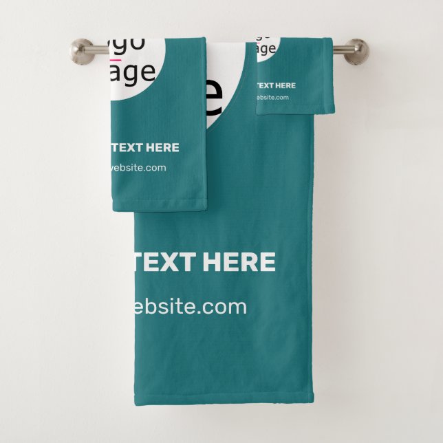 Modern Business Custom Brand Cool Deep Sea Green Bath Towel Set (Insitu)