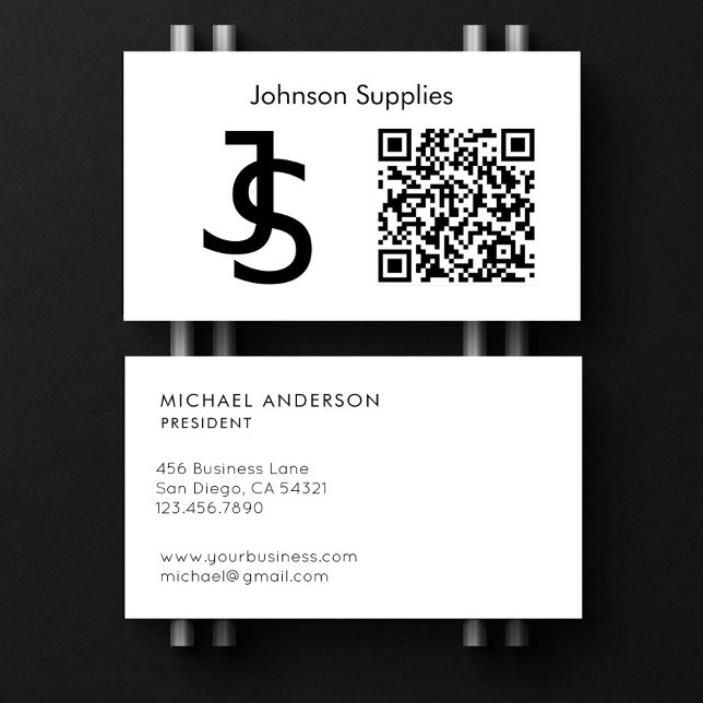 Modern Business Custom Monogram Logo and QR Code Business Card (Creator Uploaded)