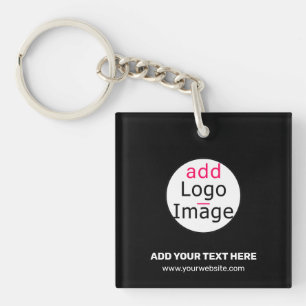 Modern Business Customisable Add Logo Black Key Ring