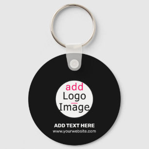Modern Business Customisable Add Logo Black  Key Ring