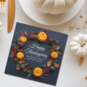 Modern Business Happy Thanksgiving Pumpkin Wreath Holiday Card