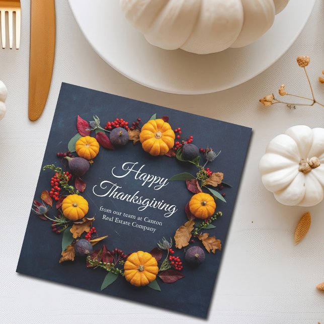 Modern Business Happy Thanksgiving Pumpkin Wreath Holiday Card (Creator Uploaded)