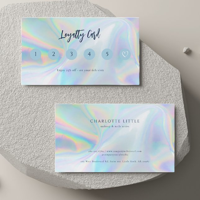 Modern Business Holographic Customer Loyalty Card (Iridescent Holographic Beautician Hair Stylist Business Loyalty Card)