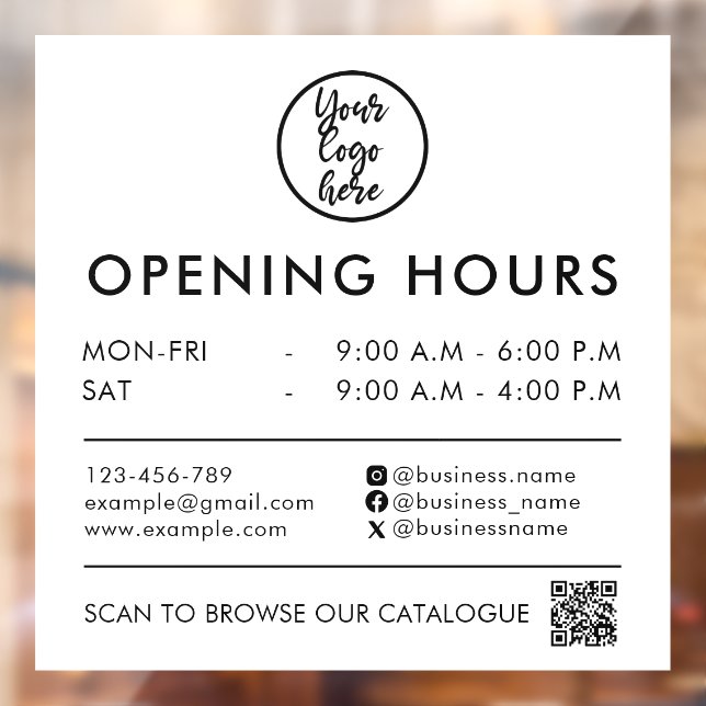 Modern Business Hours QR Code Logo Contact Info (Sheet 2)