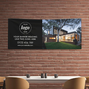 Modern Business Logo Advertising Photo Black 6' Banner