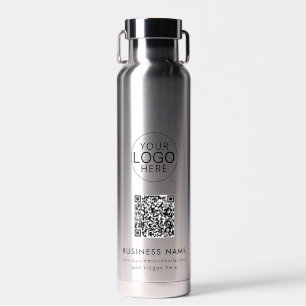 Modern Business Logo and QR Code Custom Water Bottle