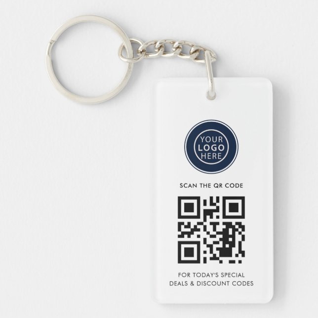 Modern Business Logo and QR Code Minimalist Key Ring (Front)