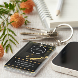 Modern Business Logo Black and Gold Marbled Key Ring