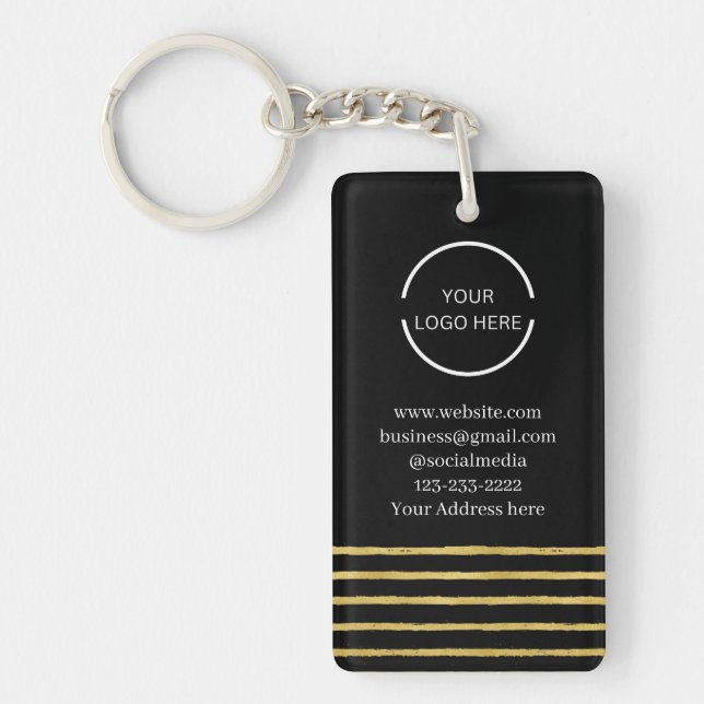 Modern Business Logo Black and Gold Striped  Key Ring (Front)