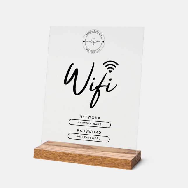 Modern Business Logo Black and White Wifi Details Acrylic Sign (Angle)