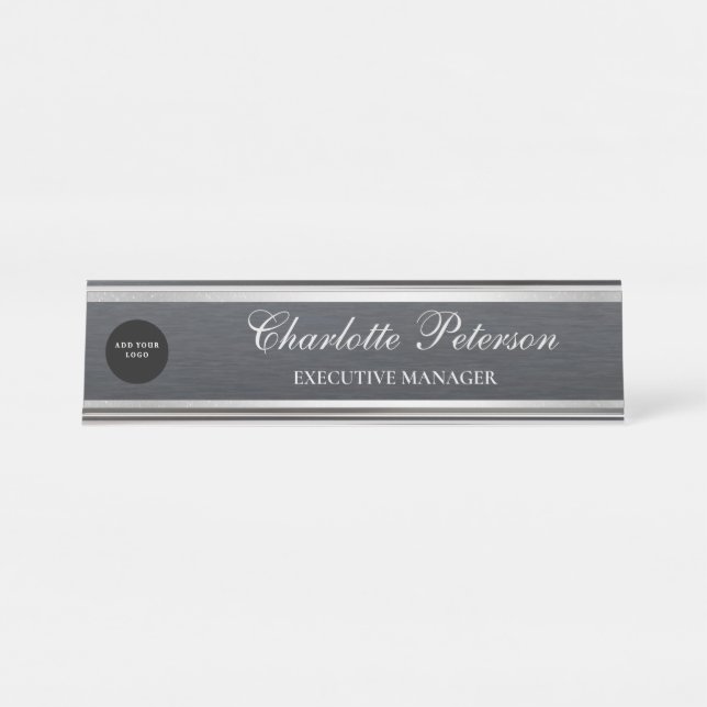 Modern Business Logo Black Metal Executive   Desk Name Plate (Front)