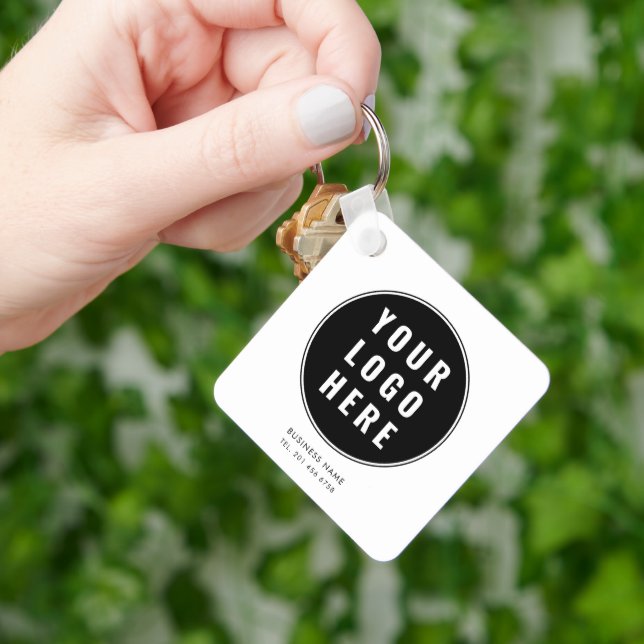 Modern Business Logo Black White Custom Giveaway Key Ring (Hand)