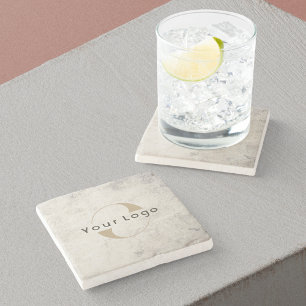 Modern Business logo Company Black White Marble Stone Coaster