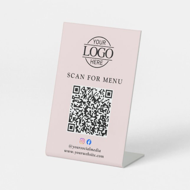 Modern Business Logo Contactles QR Code Menu Pedestal Sign (Front)