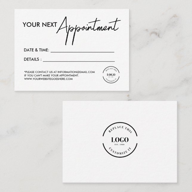 Modern Business logo Custom Simple  Appointment Card (Front/Back)