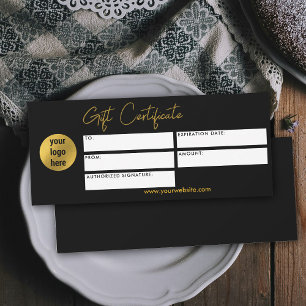 Modern Business Logo Gift Certificate Black Gold