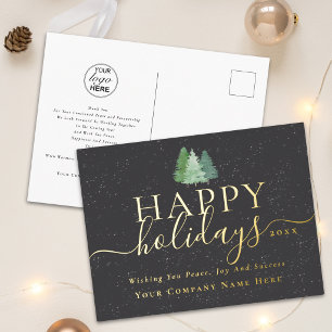 Modern Business Logo Happy Holidays Script Gold Foil Holiday Postcard