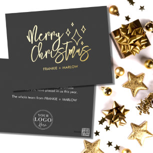 Modern Business Logo Merry Christmas Real Gold Foil Holiday Postcard