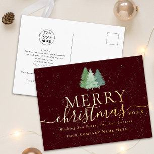 Modern Business Logo Merry Christmas Script Gold Foil Holiday Postcard