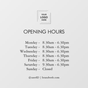 Modern Business Logo Opening Times Window Cling