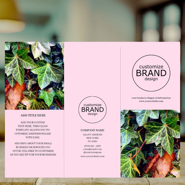 Modern Business Logo Photo Trifold Pink Brochure (business brochure)