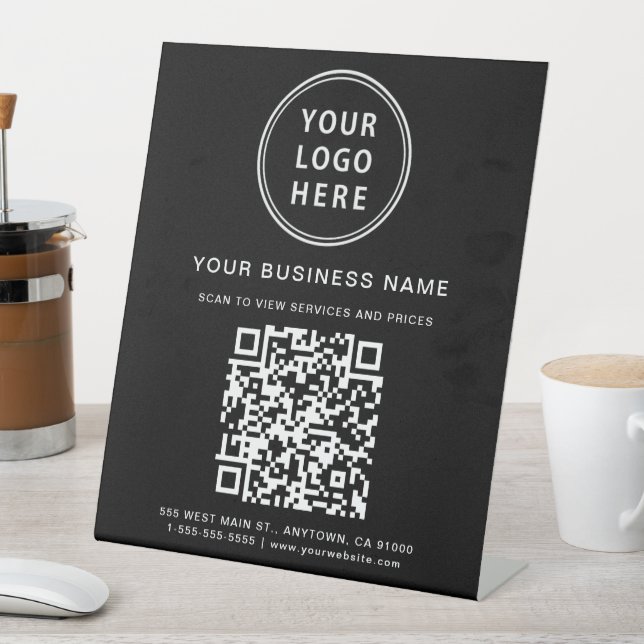 Modern Business Logo QR Code Black Pedestal Sign (In SItu)