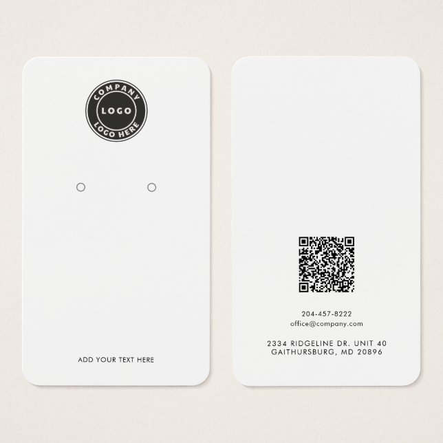 Modern Business Logo QR Code Earring Display Card (Front & Back)