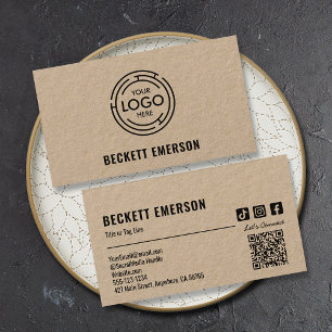Modern Business Logo QR Code Kraft Business Card