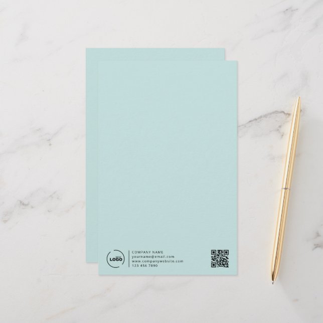 Modern Business Logo QR Code Light Turquoise Stationery (Front/Back In Situ)