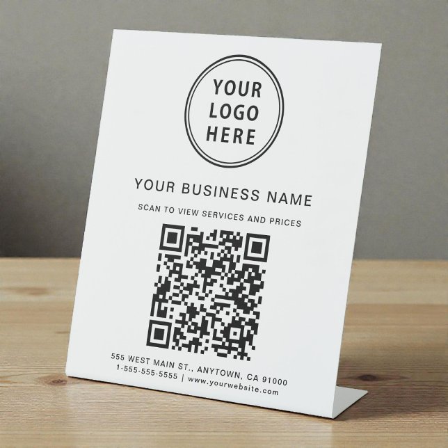 Modern Business Logo QR Code Pedestal Sign (Business Logo 2 QR Codes Social Media Pedestal Sign)