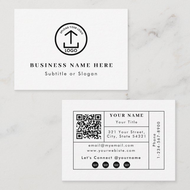 Modern Business Logo QR Code Social Media Contact Business Card (Front/Back)