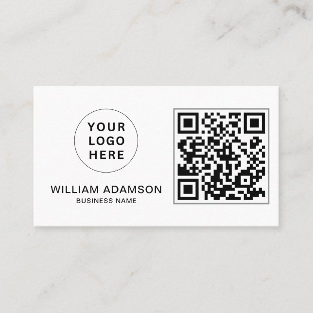 Modern Business Logo, QR Code | White Professional Business Card (Front)