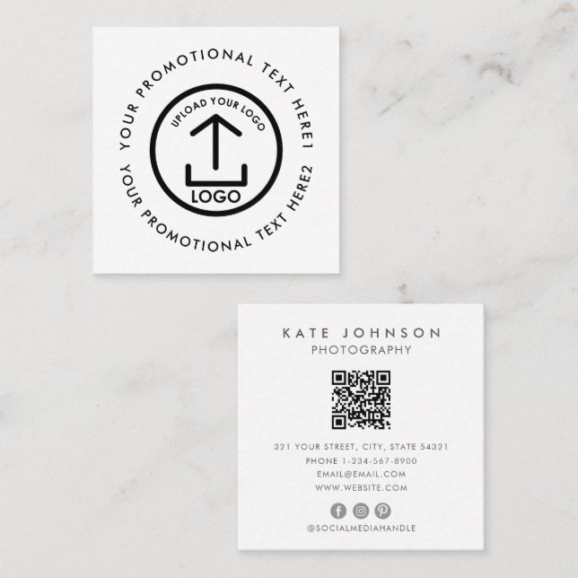 Modern Business Logo Scannable QR Code White Square Business Card (Front/Back)