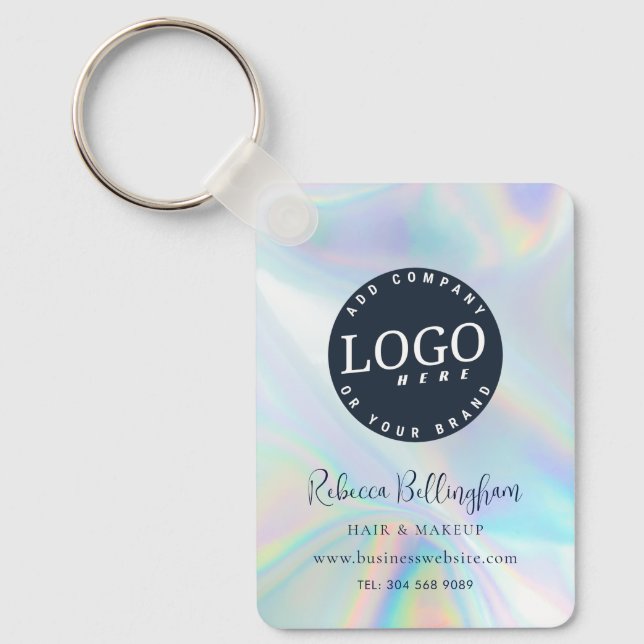 Modern Business Logo Script Iridescent Promotional Key Ring (Front)