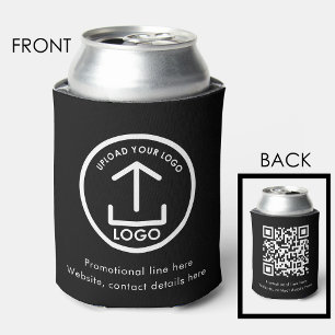 Modern Business Logo Text Promo QR Code Black Can Cooler