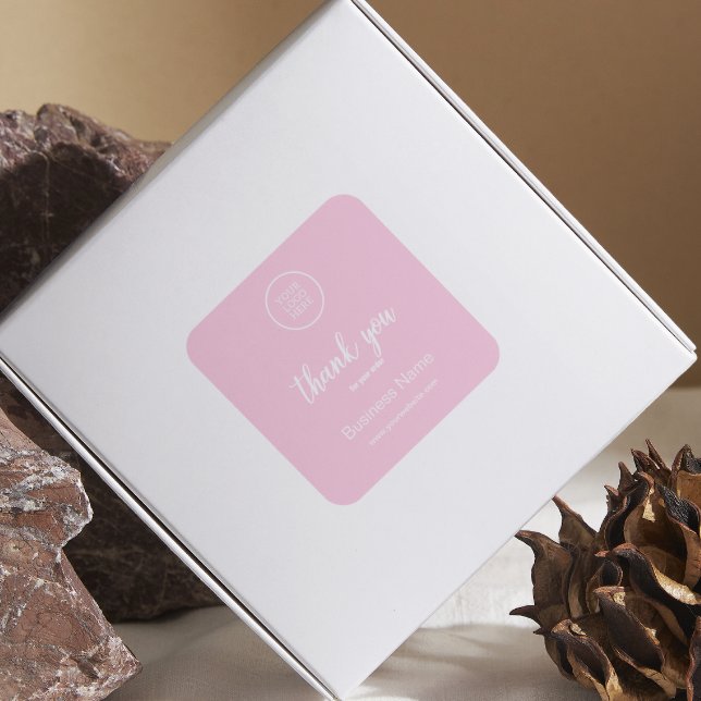 Modern Business Logo Thank you typography Pink Square Sticker (Creator Uploaded)