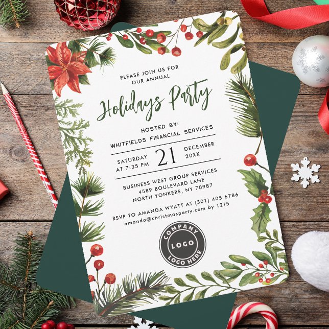 Modern Business Logo Watercolor Christmas Party Invitation (Modern Business Logo Watercolor Christmas Party Invitation)