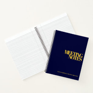 Modern Business Meeting Notes Gold Navy Blue Notebook