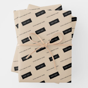 Modern Business Name Logo Packaging Beige    Wrapping Paper Sheet