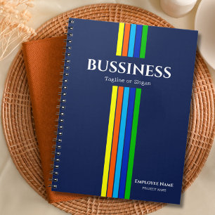 Modern Business Name Tagline Vertical Stripes Blue Notebook