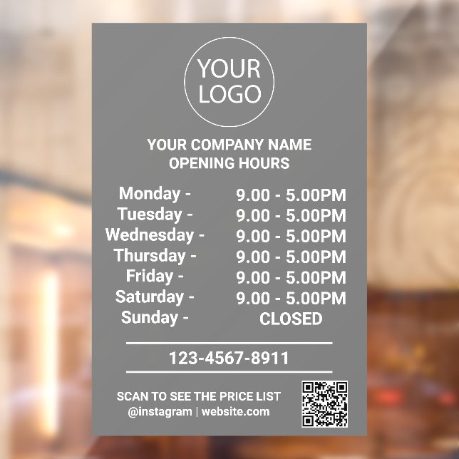 Modern Business Opening Hours Logo Qr Code Grey    (Sheet 2)