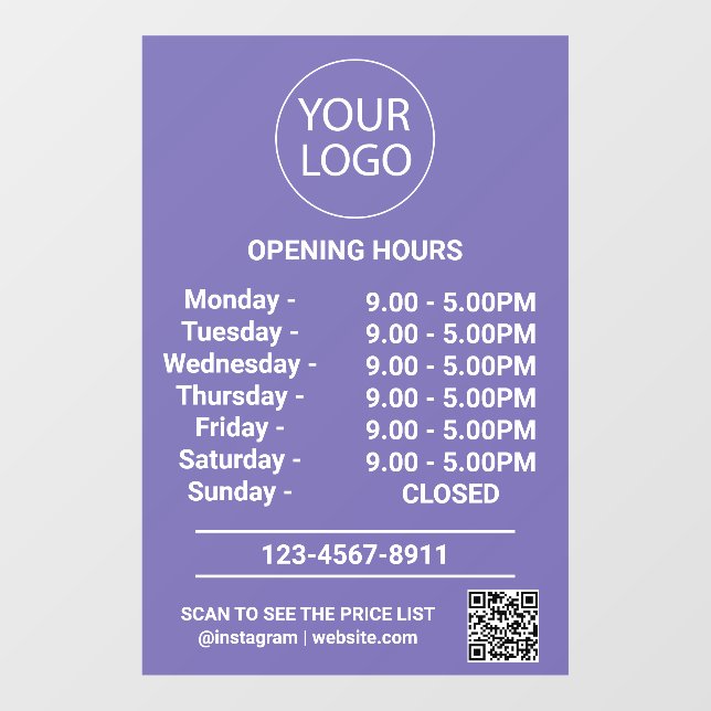 Modern Business Opening Hours Logo Qr Code purple  (Sheet)