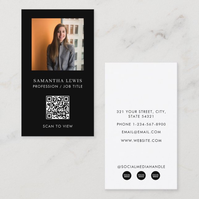 Modern Business Photo QR Code Custom Social Media  Business Card (Front/Back)